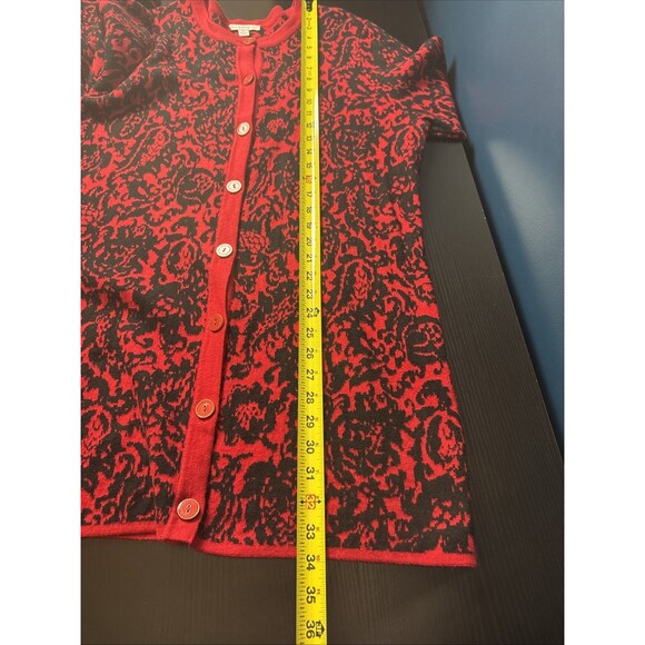 Isaac Mizrahi Live Womens Large Cardigan Red Black Button Up Long Whimsigoth - Picture 9 of 9